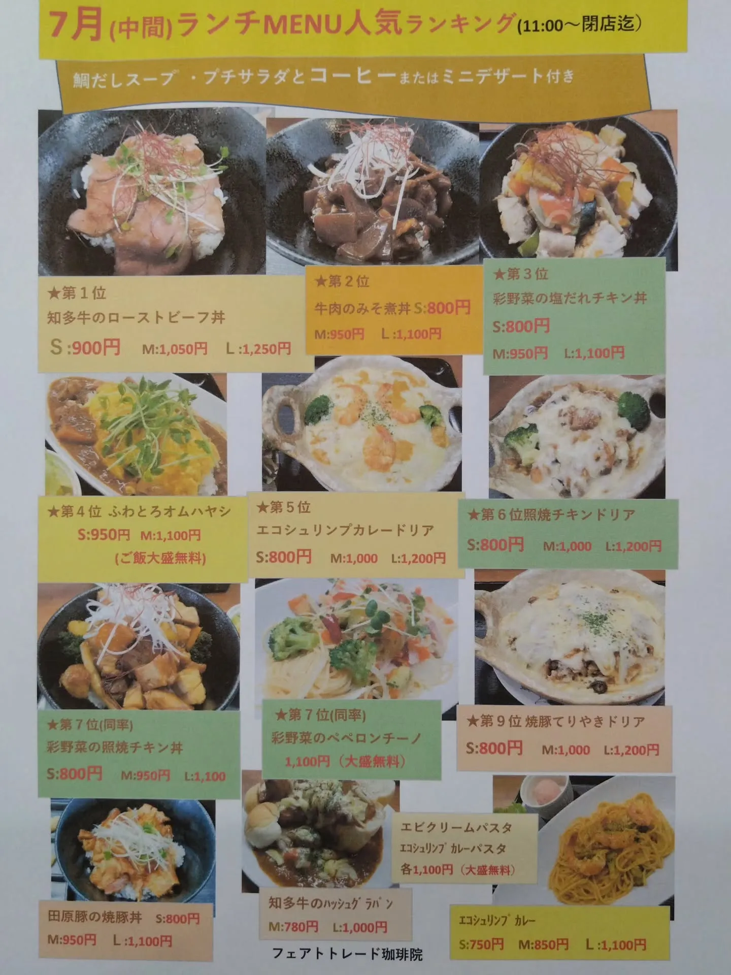 7月中間ランキング(ランチ人気メニュー)