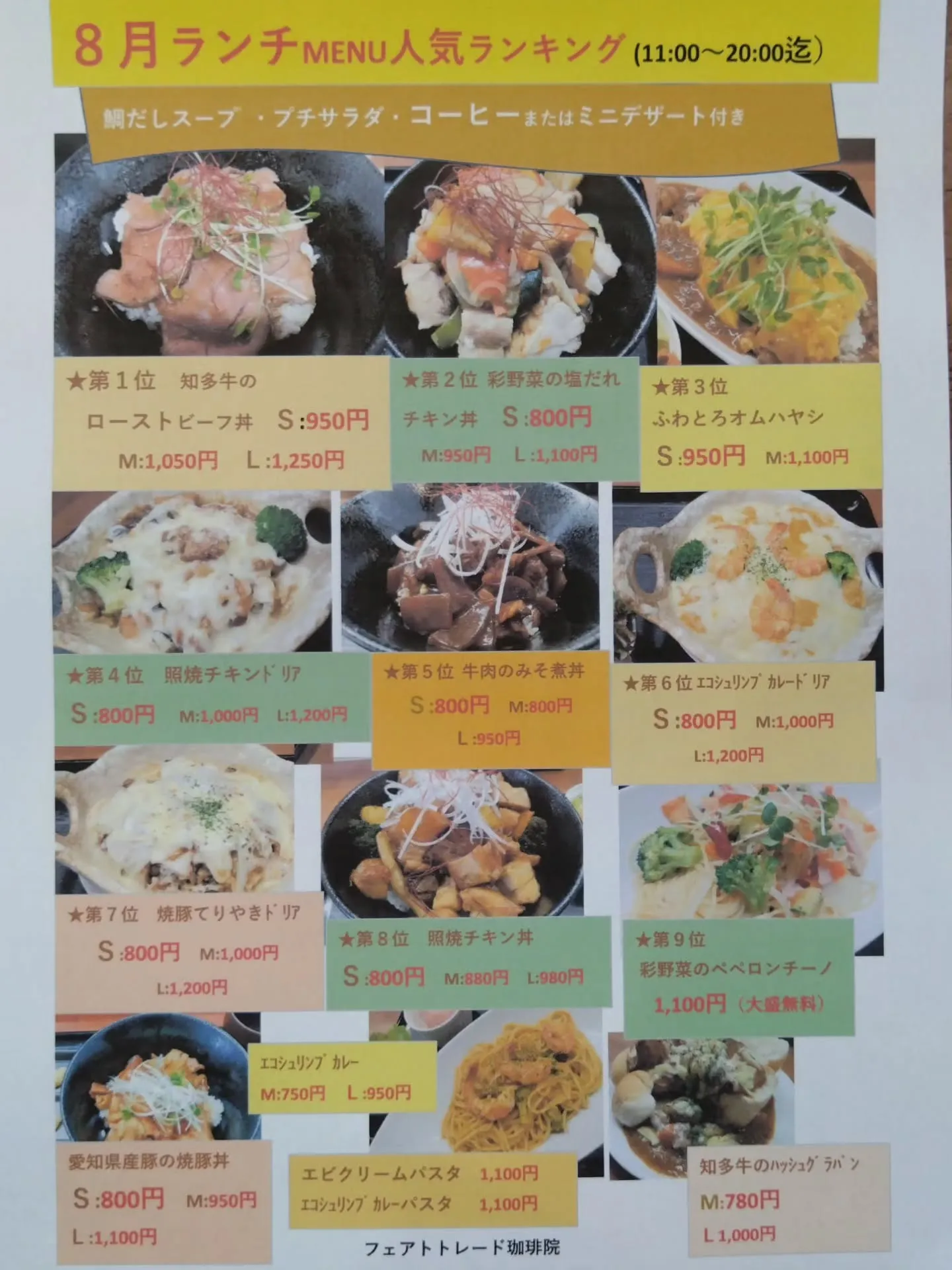 8月ランチMENU人気ランキング